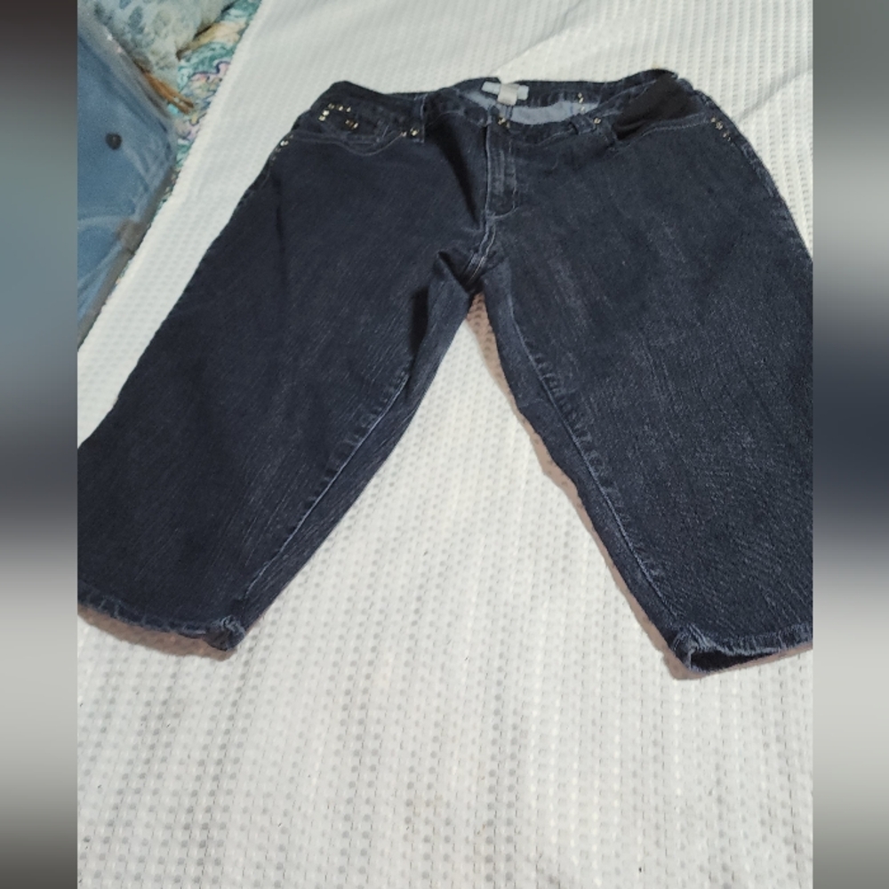 VENEZIA EUC WOMEN'S SIZE 16 DENIM JEANS FANCY POCKETS CAPRIS PANTS